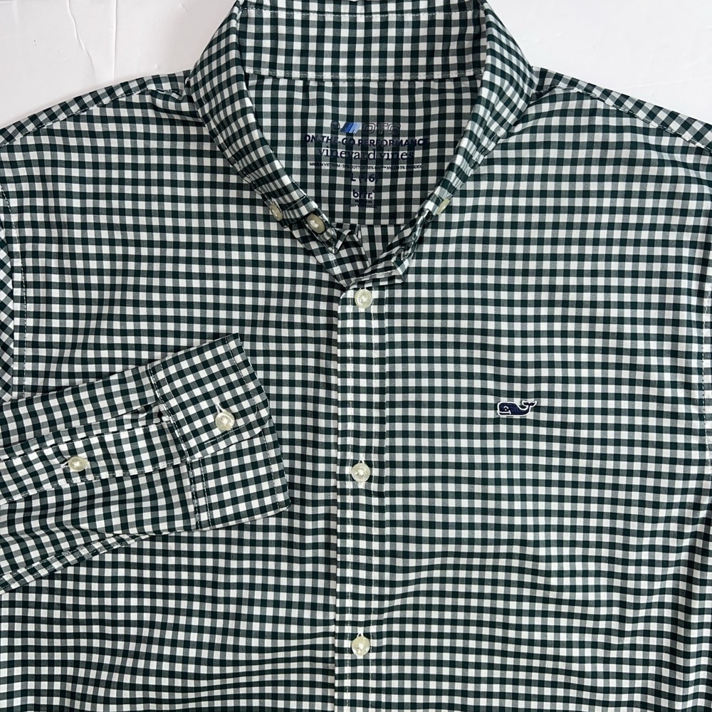 Vineyard Vines Boys On the Go Performance Green Gingham Shirt Size‎ Large (16)